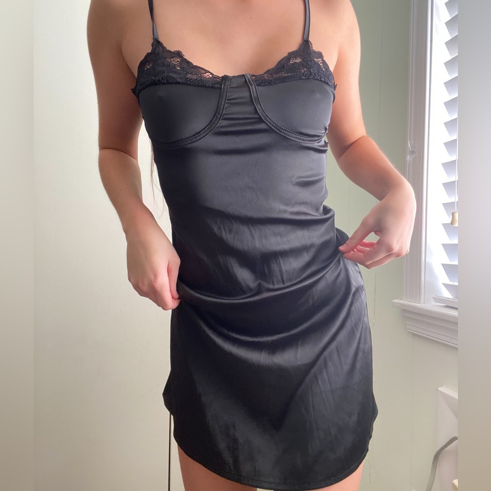 Black lace detail slip dress